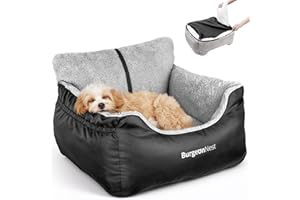 BurgeonNest Dog Car Seat for Small Dogs, Soft Pet Car Travel Home Bed Under 25 lbs, Fully Detachable and Washable Cat Booster Carseats with Storage Pockets and Clip-On Leash Portable Carrier,Black