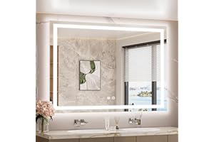 TETOTE LED Bathroom Mirror with Lights 48 x 36 Brighter Light up Mirror for Bathroom Vanity, Front and Backlit Lighted Antifog Mirror Wall Mounted, 3-Color Dimmable, Waterproof, Tempered Glass