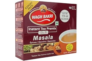 GREAT BAZAAR Wagh Bakri Instant Masala Tea | 3 in 1 Sugar+Milk Solids+ Tea | 10 Single Serve Sachets | 140g (4.93 Ounce)