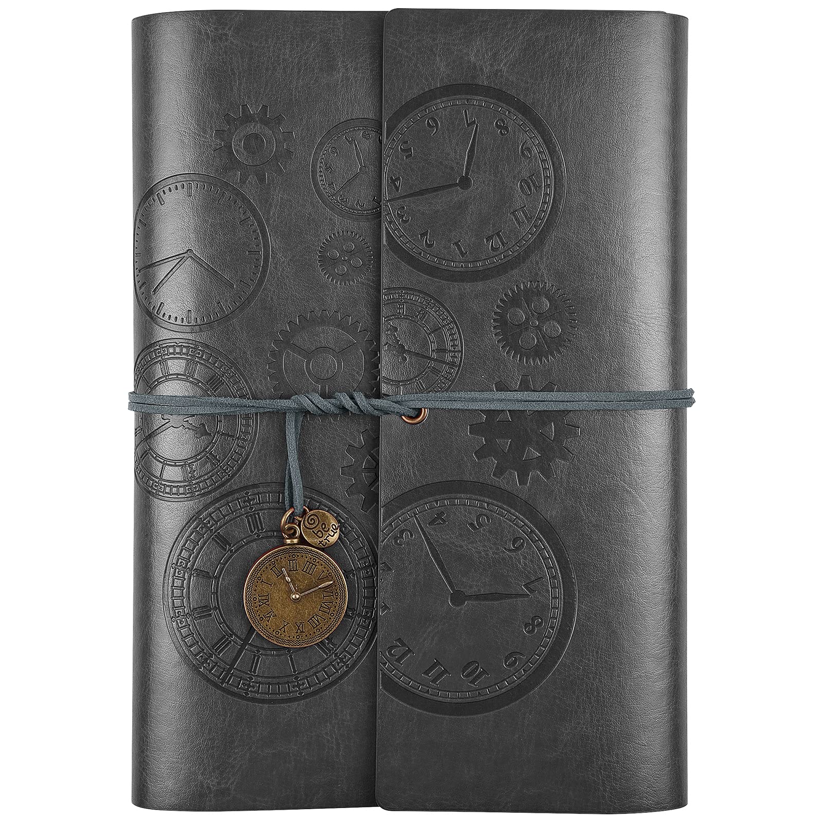 Asten Leather Journal Notebook, Refillable Notebook with Lined Pages Vintage Writing Travelers Notebook Spiral Bound Journal, Gift for Men and Women Classic Embossed Retro Pendants 23x16.5cm（A5, Gray