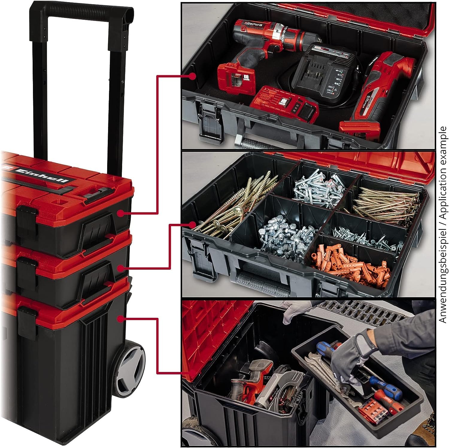 Original Einhell E-Case Tower Systemkoffer-Set (max. 120 kg, bestehend aus 3 Koffern inkl. Zubehör, Aufbewahrung & Transport von Zubehör und Werkzeug, stapelbar, verknüpfbar) 8