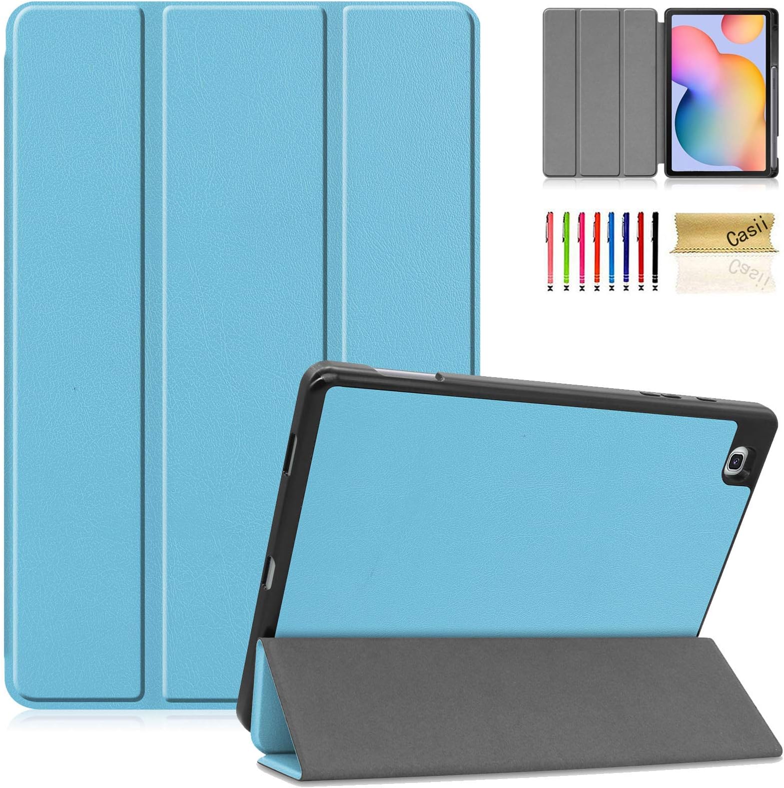 Casii Case for Galaxy Tab S6 Lite 10.4 inch 2020 with Pencil Holder, Ultra Slim Shock-Absorption Protective Tri-fold Stand Smart Magnetic Cover with Auto Sleep/Wake for SM-P610/ P615, SkyBlue