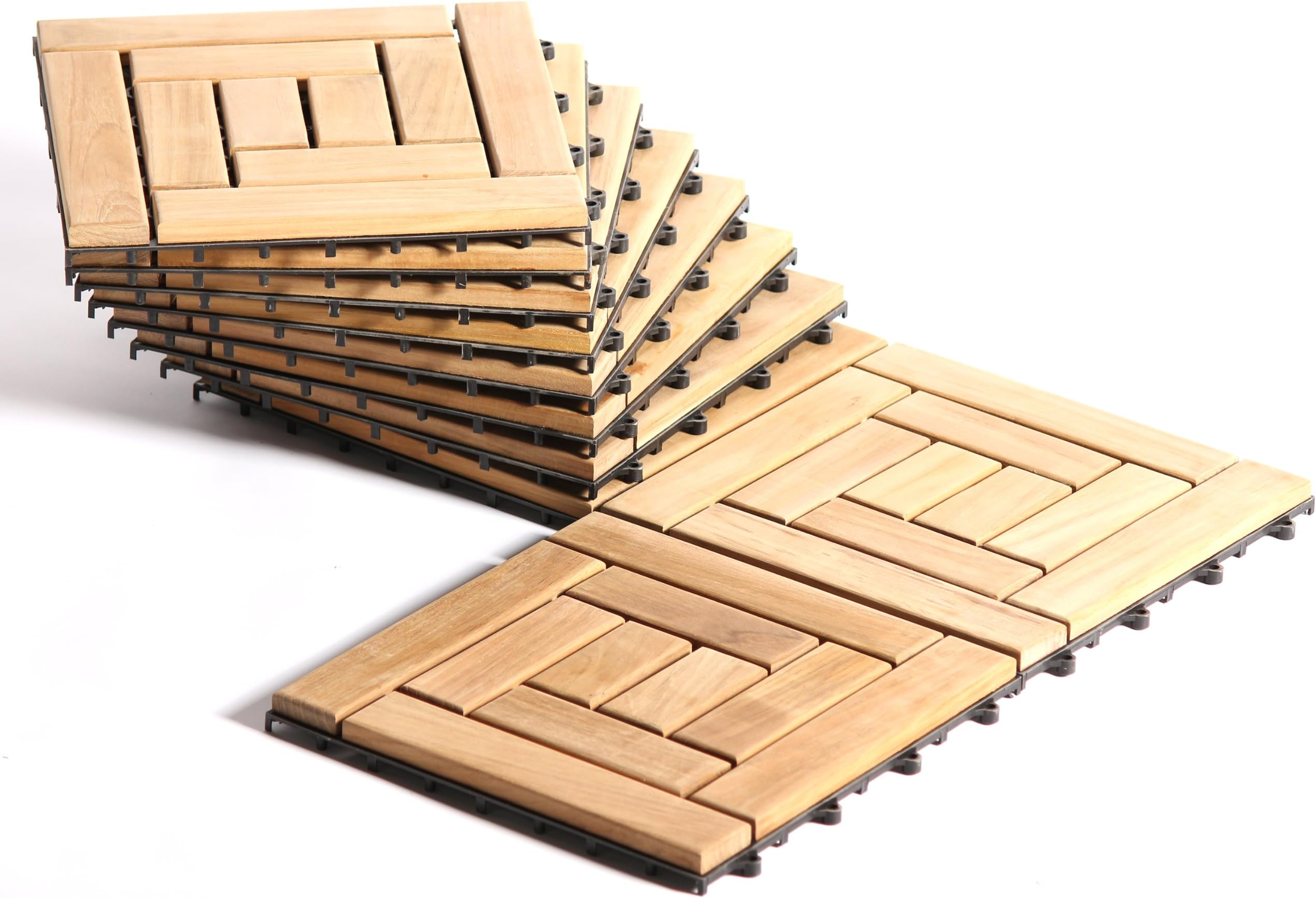 Le Click Spiral Teak 12" x 12" Interlocking Deck Tiles (Box of 10)