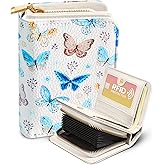 Bistup Credit Card Holder Wallet for Women Cute Leather Ladies Teen Girls Female Cardholder Wallets Accordion Purse Small Medium Aesthetic Print Butterfly Modern Design Rfid Zipper Around