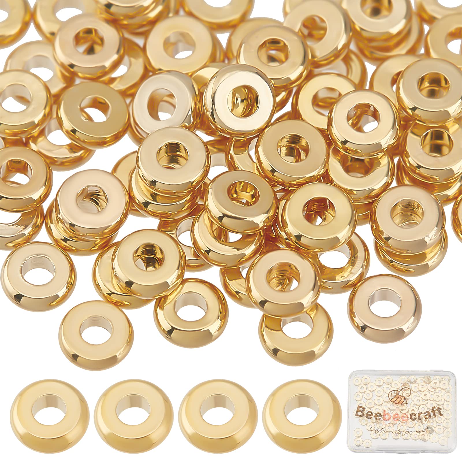 Beebeecraft 1 Box 100Pcs 4mm/0.16in Gold Flat Round Spacer Beads 18K Gold Plated Brass Flat Disc Jewelry Beads for DIY Jewelry Making Bracelet (Hole: 1.2mm) — image 1