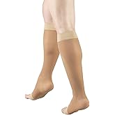 Truform Sheer Compression Stockings, 15-20 mmHg, Women's Knee High Length, Open Toe, 20 Denier, Beige, 2X-Large