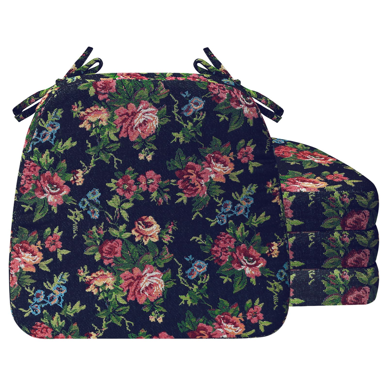 Photo 1 of AAAAAcessories D-Shaped Chair Cushions, 2" Thick Dining Chair Pads with Ties and Removable, Machine-Washable Cover, 17" x 16", Set of 4, Night-Blooming Blossoms