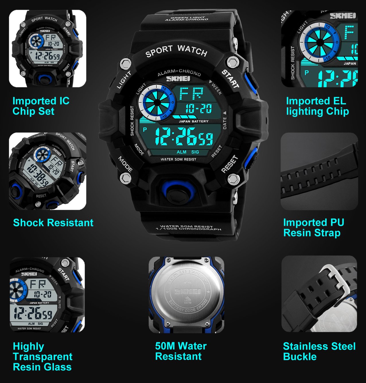 Digitale Herren Sportuhr, Outdoor 5 Bar wasserdicht Laufen militärische LED Uhren, große Anzeige Armbanduhr mit Wecker für Herren von ZAWTR