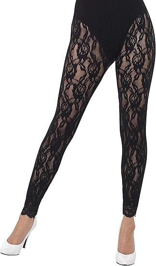 OS, Black) - Smiffy's 80s Lace Leggings 