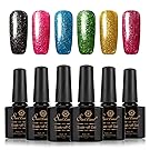 6Pcs Platinum Glitter Nail Polish Art Kit, Saviland Soak Off UV LED Sparkly Gel Polish Bling Nail Varnish Manicure Shining Gel Lacquer 10ml