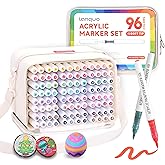 languo 96 Colors Acrylic Paint Markers, Soft Brush Tip Marker Pens Set with Marker Bag, Acrylic Paint Pens for Fabric, Wood, Stone, Canvas, Glass, Egg, Rock Painting, DIY Crafts and Art Supplies
