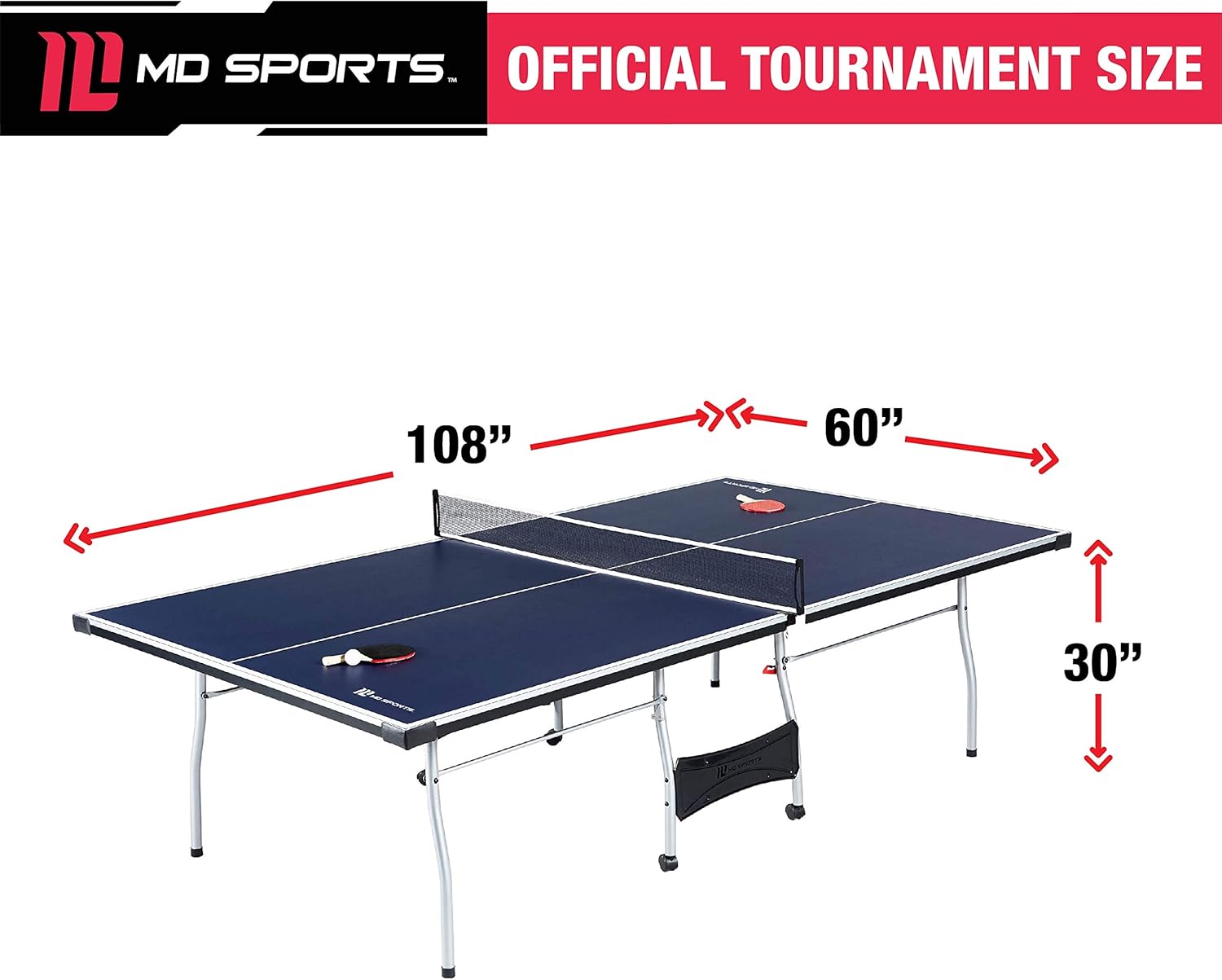 MD Sports Table Tennis Set, Regulation Ping Pong Table with Net, Paddles and Balls (8 Pieces) - Blue and White : Sports & Outdoors