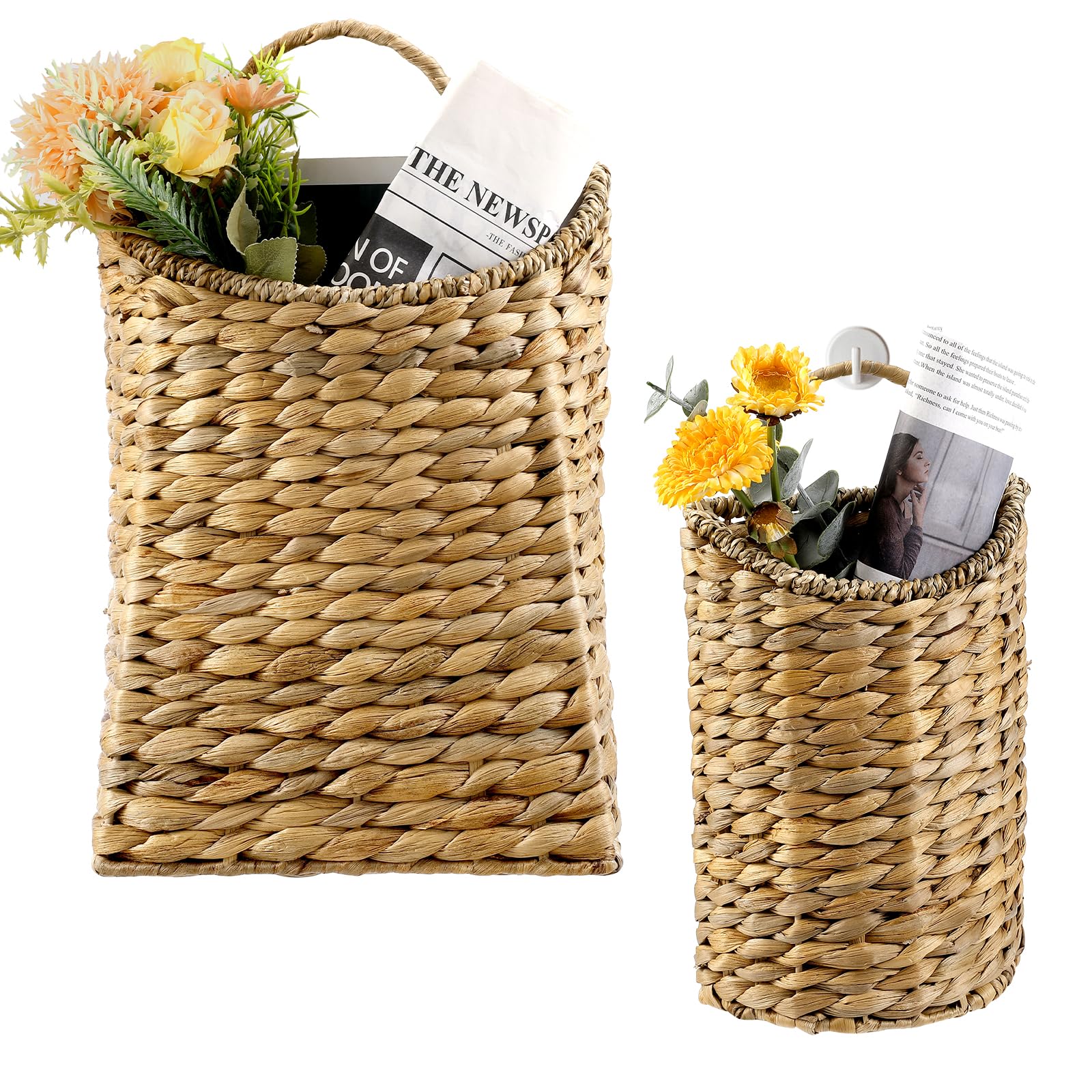 Photo 1 of 2 Pack Woven Hanging Basket Set, Wicker Wall Baskets Handmade Seagrass Planters for Front Door, Garden, Farmhouse Home Decor