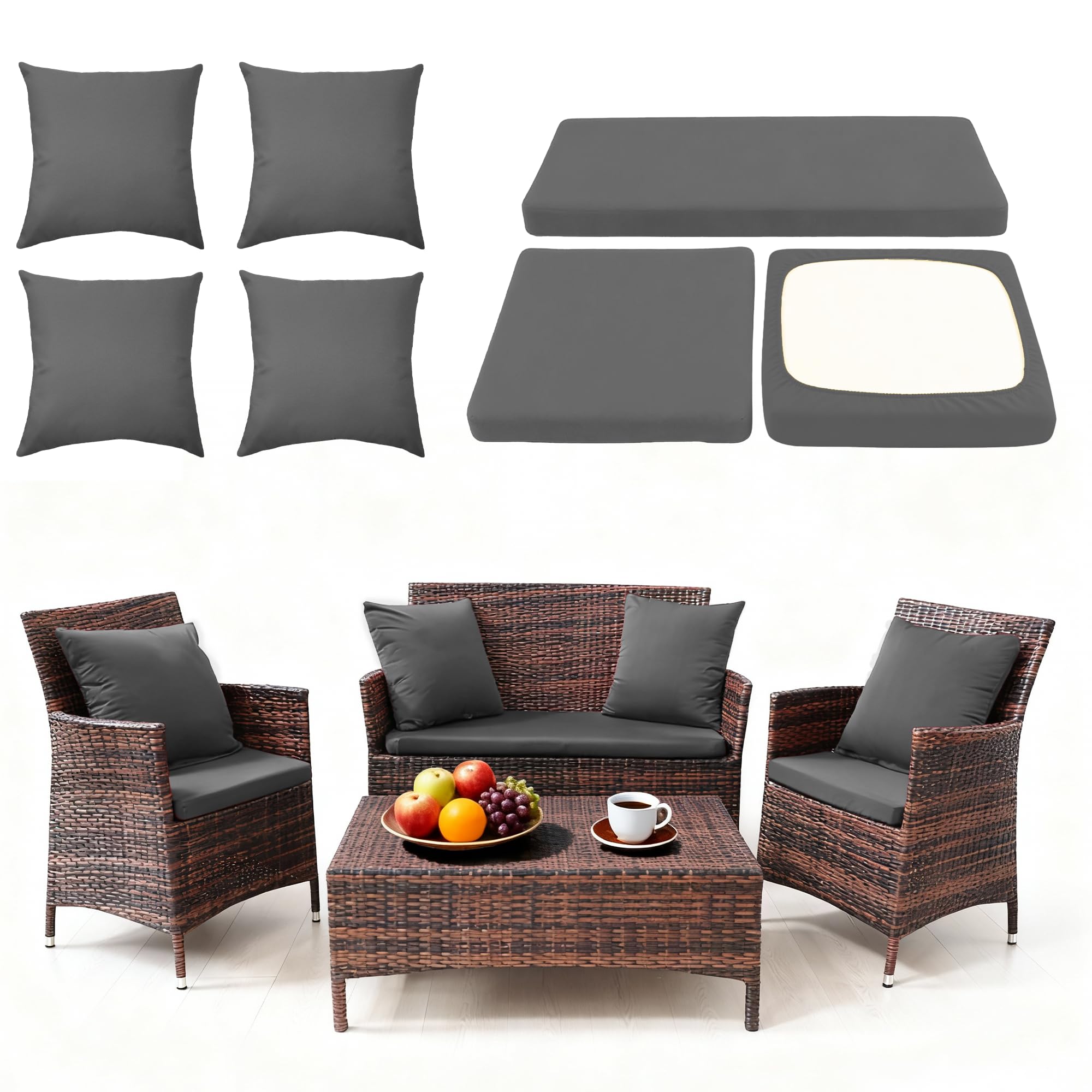 Photo 1 of SUKAIKEQA Waterproof 3-Piece Patio Sofa Cushion Cover Set - Replacement Covers for Outdoor Wicker Furniture, Bench & Seat Cushions with 4pcs Throw Pillow Cover