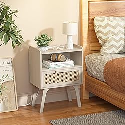 Lerliuo Rattan Nightstand with Charging