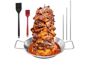 BEINHOME Al Pastor Skewer for Grill, Vertical Shawarma Skewer Stand, Vertical Spit for Oven with 3 Removable Spikes (8”/10"/12”) and 2 Brushes, For Tacos Al Pastor, Shawarma Kebabs Smoker Oven BBQ Dishes