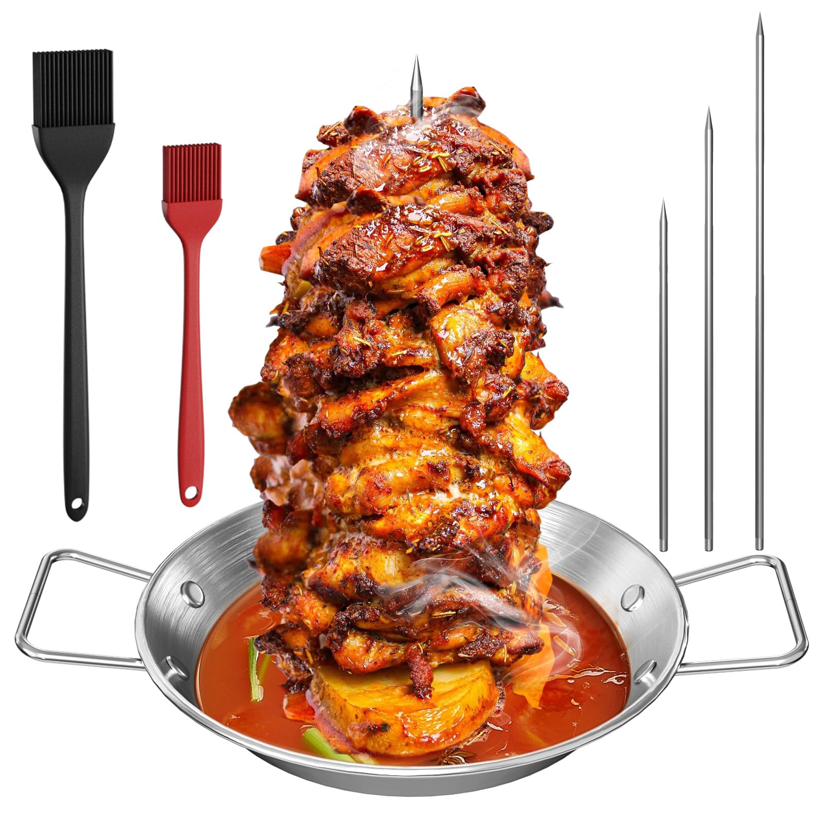 Hariumiu Al Pastor Skewer For Grill Stainless Steel Vertical Skewer Stand 3 Spikes Brazilian Spit Stand Bbq Accessory Tacos Al Pastor Shawarma Kebabs