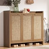SICOTAS Shoe Storage Cabinet, 30 Pairs Rattan Shoe Cabinet for Entryway | 7-Tier 41" Tall Large Shoe Cabinet Storage, Boho Farmhouse Entryway Cabinet with Doors for Hallway Living Room Closet
