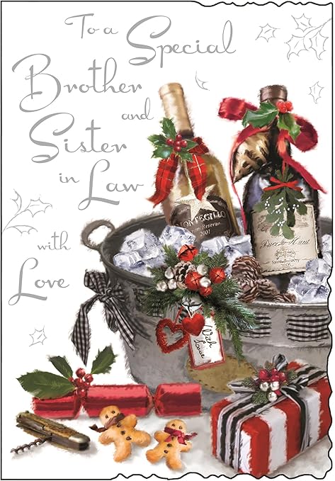 Regali Di Natale Per Cognata.Jonny Javelin Biglietto Di Natale Per I Cognati Con Scritta In Inglese Decorato Con Bottiglia Di Vino E Regali 22 9 X 15 9 Cm Amazon It Casa E Cucina