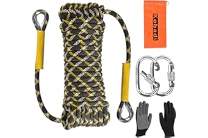 KOBADI Outdoor Climbing Rope 8MM/12MM 6 Colors 1M(3.2ft)-70M(230ft), Static Rock Climbing Rope with 2 Steel Hooks, Rappelling Rope for Outdoor, Hiking Safety Escape Rope, Rescue Parachute(Green, 12mm-20m)