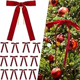 GHAMYEE 12Pcs Red Velvet Christmas Tree Bows Ornaments Vintage Velvet Ribbon Bows for Tree Garland Wreath Indoor Outdoor Christmas Decor Xmas Decorations 1'' Wide, 5 * 7 inch