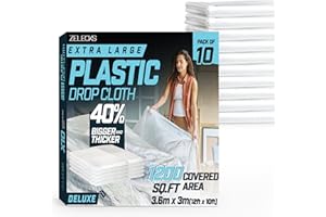 12 x 10 FT 10 Pack Extra Large Painter’s Drop Cloth Painting Sheet-Light and Durable Dust Cover-Clear Sheet-Sheeting- Cover-P