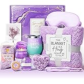 Valentines Day Birthday Gifts for Women Self Care Get Well Soon Gift Baskets, Lavender Relaxing Spa Gift Basket Care Package Flannel Blanket, Unique Gifts for Her Mom Wife Girlfriend Friends Sister