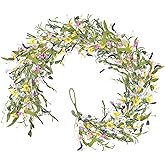 HUAESIN 5.9FT Wildflower Garland with Daisy Summer Spring Flower Garland Hanging Flower Garland for Mantle All Year Round Easter Wedding Indoor Fireplace Table Centerpiece Decor