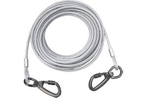 AYIFFWTEO Tie Out Cable for Dogs,10/20/30/ 50FT Long Dog Leash,Dog Runner for Yard Heavy Duty, Dog Chains for Outside, Sturdy Long Line Lead for Dogs Training Outdoor in Camping or Yard (Silver,10ft)