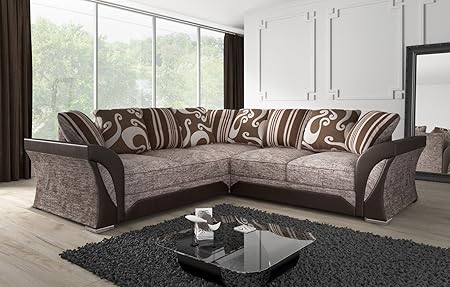Abakus Direct New Farrow Leather Chenille Fabric Corner Sofa In