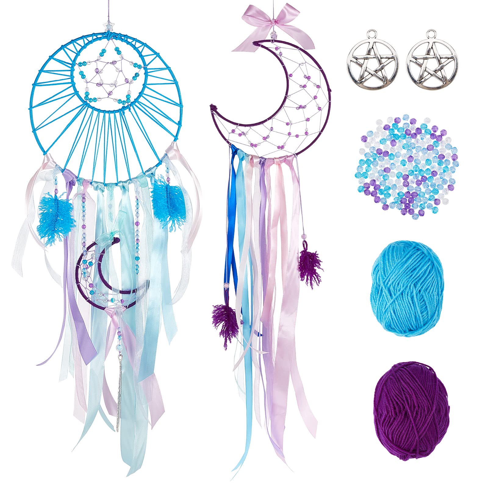 INFUNLY 2 Set DIY Dream Catcher Kit - Make Your Own With Instruction, Moon Circle, Star, Metal Feather - Handmade Wall Hanging Decor for Bedroom, Wedding, Party