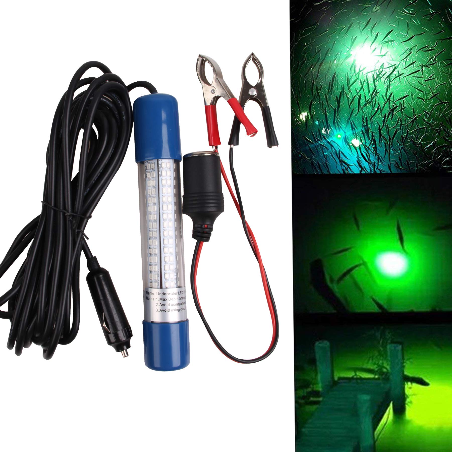 SHADDOCK Submersible Drop Underwater Light - 1000 Lumens Night Fishing Light, Super Bright Lure Bait Finder with Clips & Plug Portable Underwater Fishing Light Boat Kayak Fishing Bait,12V-24V(Green)