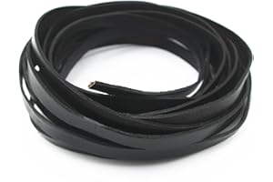 Glory Qin 5 Yards 10mmx2mm Genuine Cow Hide Flat Leather Strip, 10mm Wide Real Leather Craft for Jewelry Making LeatherRush (Black)