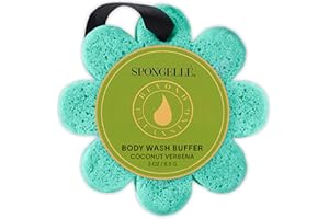 SPONGELLÉ Spongelle Coconut Verbena Wild Flower Buffer Body Scrubber | Bath & Shower Loofah for Women | Exfoliator with Body Wash Infused Sponge | 14+ uses