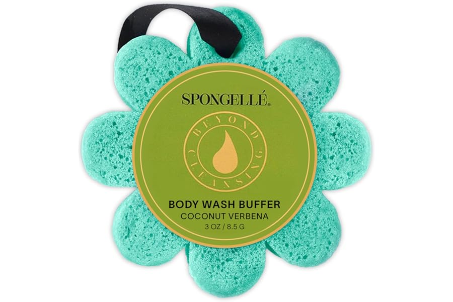 Spongelle Coconut Verbena Wild Flower Buffer Body Scrubber | Bath & Shower Loofah for Women | Exfoliator with Body Wash Infused Sponge | 14+ uses