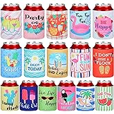 Purpeak 16 Pcs Funny Beer Can Cooler Sleeves Bulk Summer Neoprene Drink Can Sleeves Insulated Tropical Beach Hawaiian Themed for Summer Beverages Soda Bottles Adult Party Favors Pool
