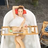 Relaxdays Bamboo Bathtub Caddy Rack Extendable Bookstand Tablet Holder Natural view 2