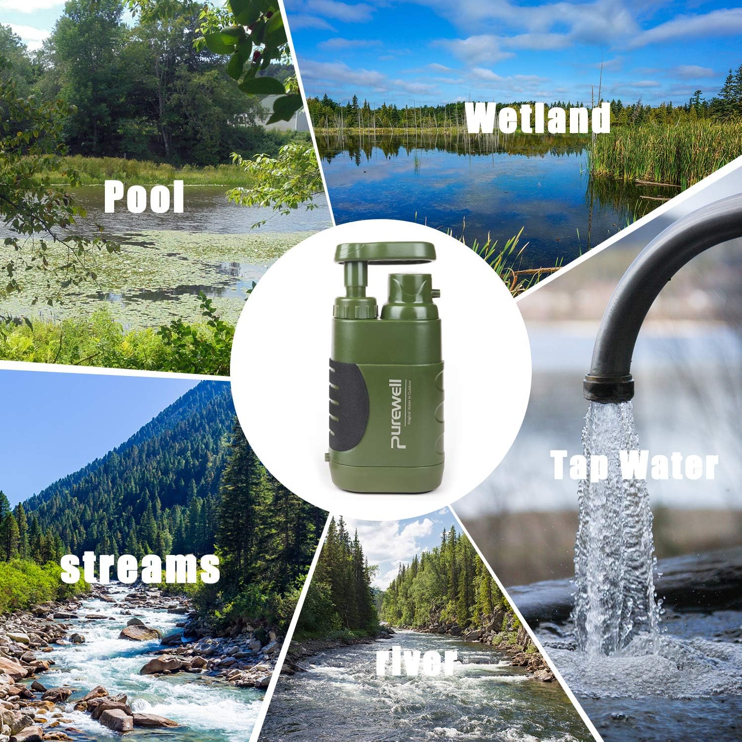 Purewell Water Purifier Pump with Replaceable Carbon 0.01 Micron Water Filter, 4 Filter Stages, Portable Outdoor Emergency and Survival Gear - Camping, Hiking, Backpacking : Sports & Outdoors