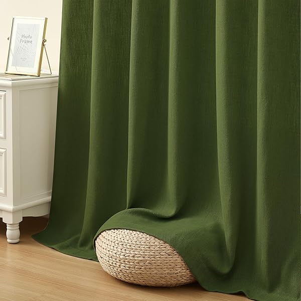 PANGSINNE 9FT LINEN PINCH PLEATED CURTAINS – FARMHOUSE BEDROOM SEMI SHEER BACK TAB CURTAIN FOR LIVING ROOM OLIVE GREEN 108 INCH LENGTH 2 PANELS SET