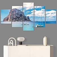 SIGNWIN 5 Panel Canvas Wall Art Modern Art Boat Expressive Multicolor Nautical Photography Transportation for Home Decorations Ready to Hang - 60