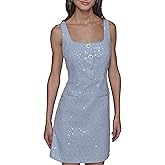 Karl Lagerfeld Womens Sleeveless Square Neck Tweed A-line Mini Dress