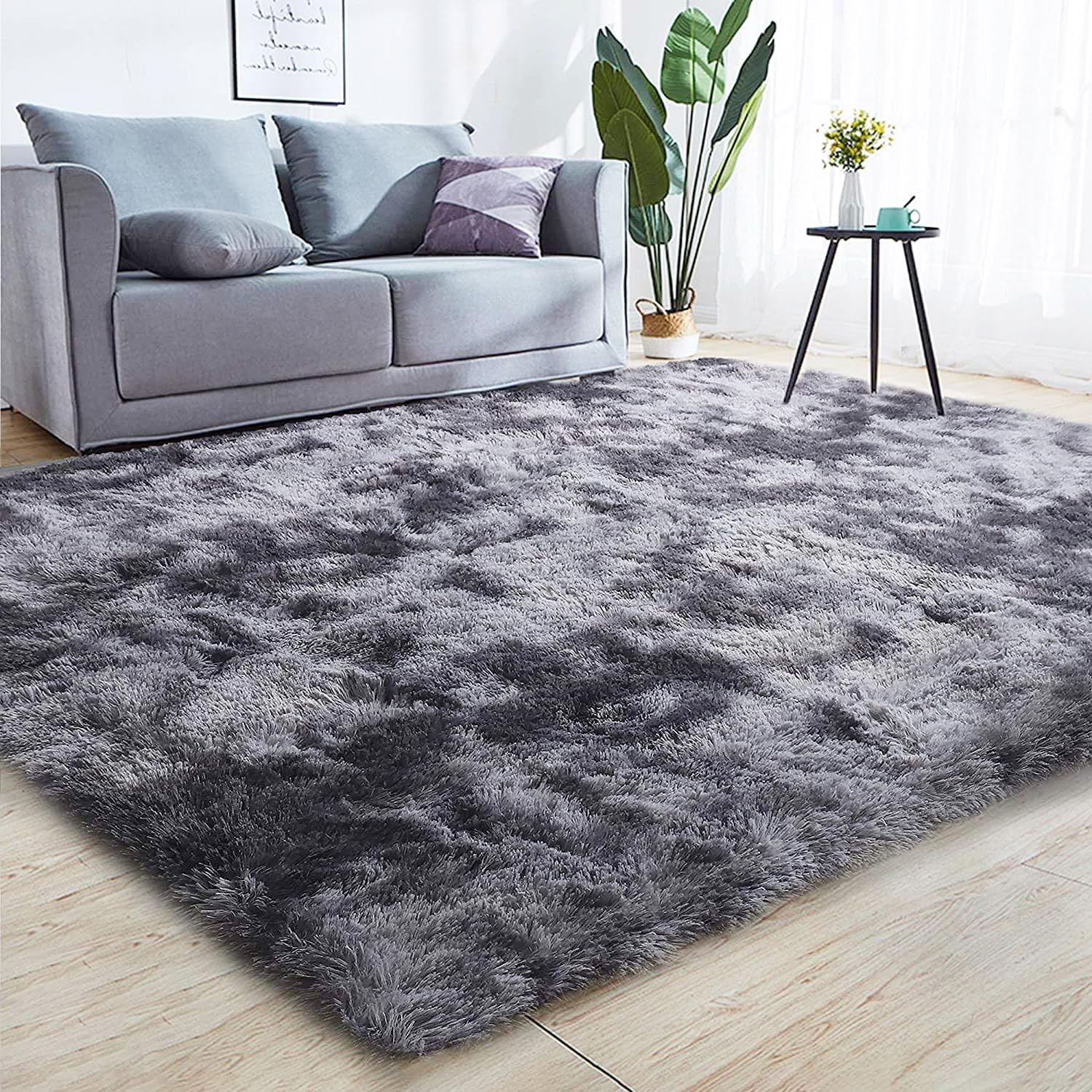 GJWLaie Rugs Living Room Grey Area Rugs for Bedroom Anti Silp Soft Shaggy Tie-Dye Plush Fluffy Living Room Rug Indoor Home Kidsroom Decor Carpet(Dark Grey 80 * 160cm)