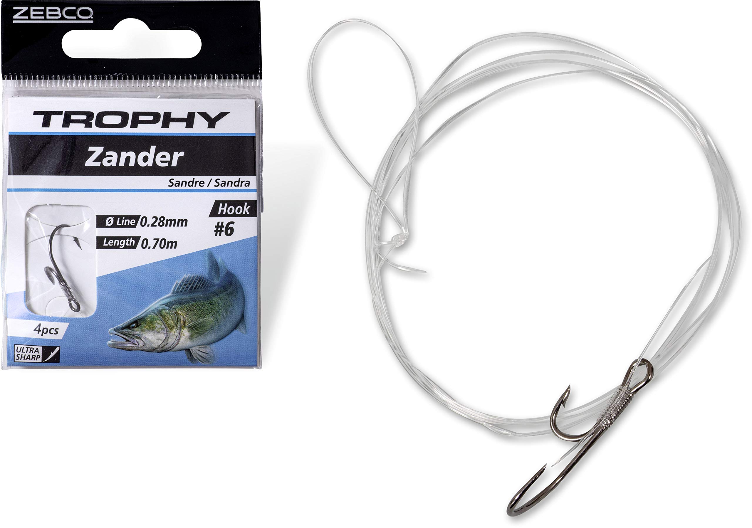 Zebco Quality Trophy Zander Leader Hooks Fishing Hooks with Leader Pre-Tied Fishing Line Fishing Accessories, Silver, 4
