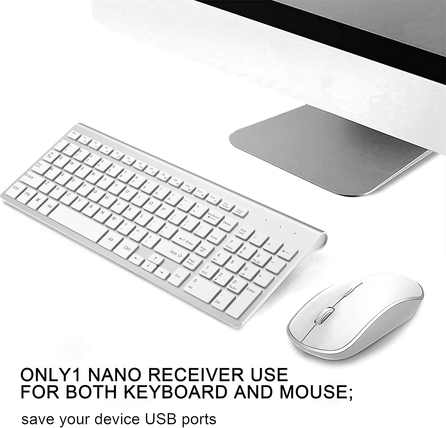 Wireless Keyboard and Mouse,JOYACCESS USB Slim Wireless Keyboard Mouse with Numeric Keypad Compatible with iMac Mac PC Laptop Tablet Computer Windows (Silver White): Computers & Accessories