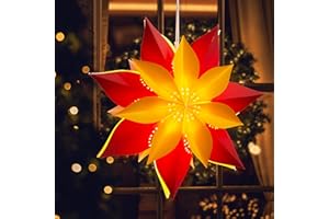 EANLOLY LED Paper Star Lanterns with Lights, 3D Hanging Star Christmas Lights, Light up Star Decorations, Red Ø 45 cm