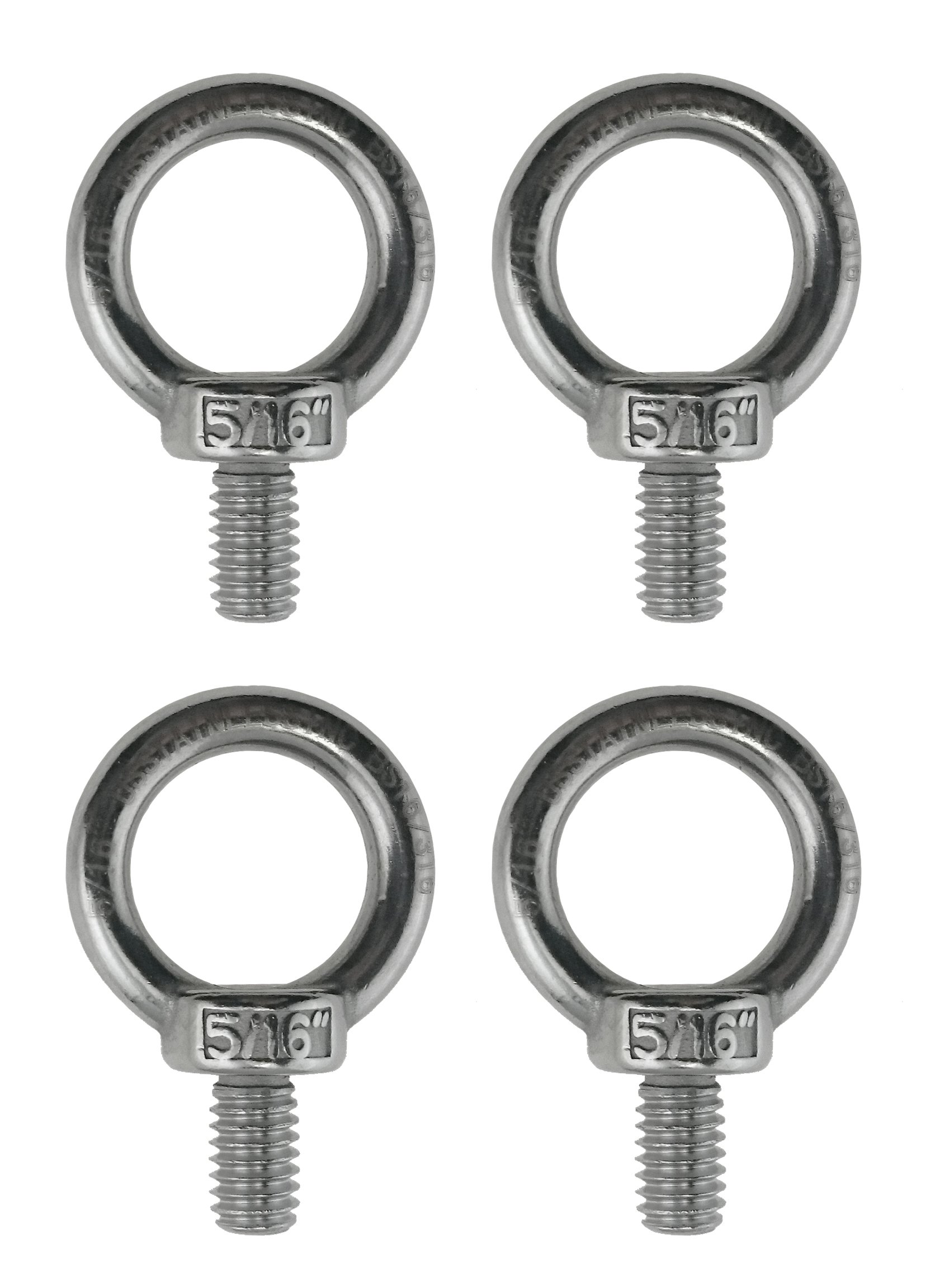 4 Pieces Stainless Steel 316 5/16" Lifting Eye Bolt 5/16" UNC Marine Grade Pitch of 18