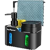 Hand Soap and Dish Soap Dispenser Set for Kitchen, Dual Soap Dispenser with Sponge Holder and Dishcloth Holder 4-in-1 Organiz