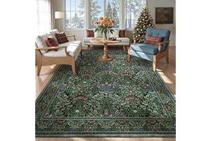 Dadasgk Floral Dark Green Area Rugs 5x7, Vintage Washable Rugs for Living Room Bedroom, Boho Non Slip Low Pile Forest Stain R