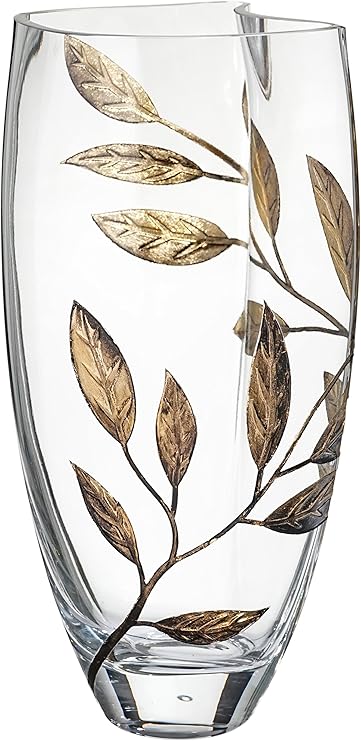 Anna S Exclusive Decor Vase En Verre Souffle A La Main Decore Avec Des Feuilles D Or
