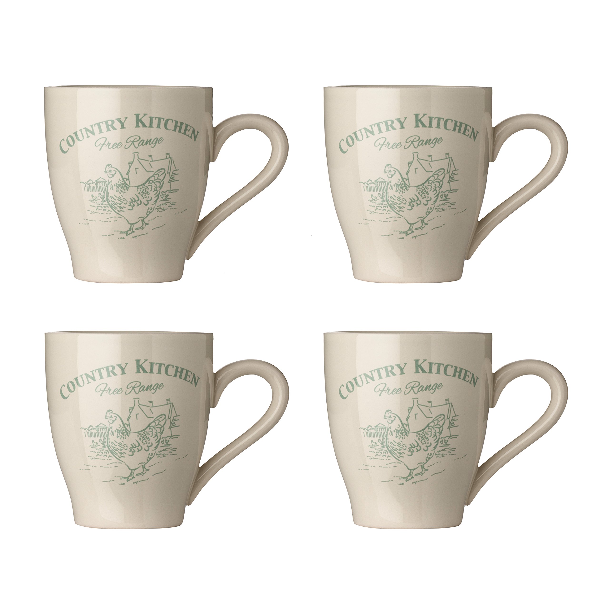 Premier Housewares Country Kitchen Mugs, Cream/Blue, Set of 4